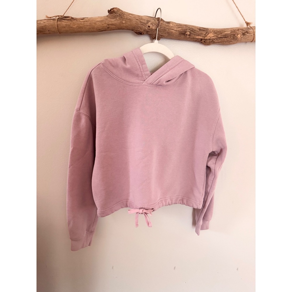 Garage Women Mauve Pink Cropped Hoodie Sweatshirt Drawstring Hem Size XS